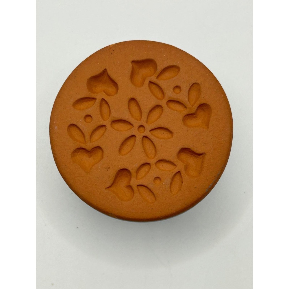 Vintage Rycraft Hearts Flowers Cookie Stamp Blue Glaze Terra Cotta 2" Press‎
